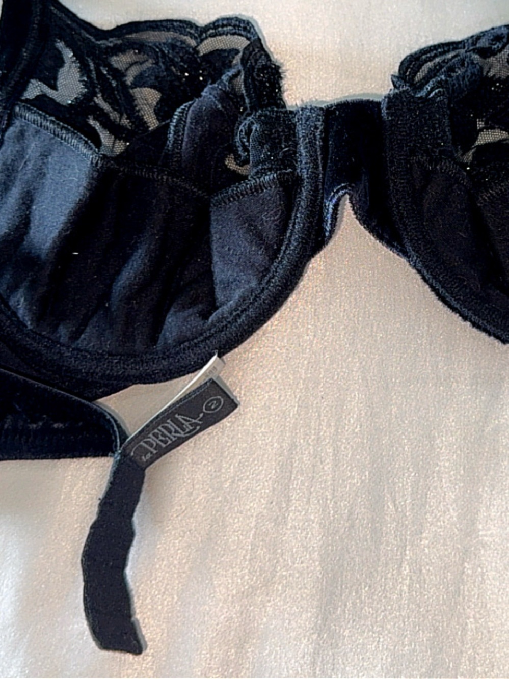 Vintage La Perla sz. 2 Black Velvet Metallic Lace UW Bra 32C super rare Pristine - Picture 12 of 14